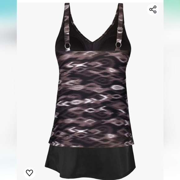 JINXUEER Ruched Black  Patterned Skirt Tankini Set Size 26W - Picture 3 of 9